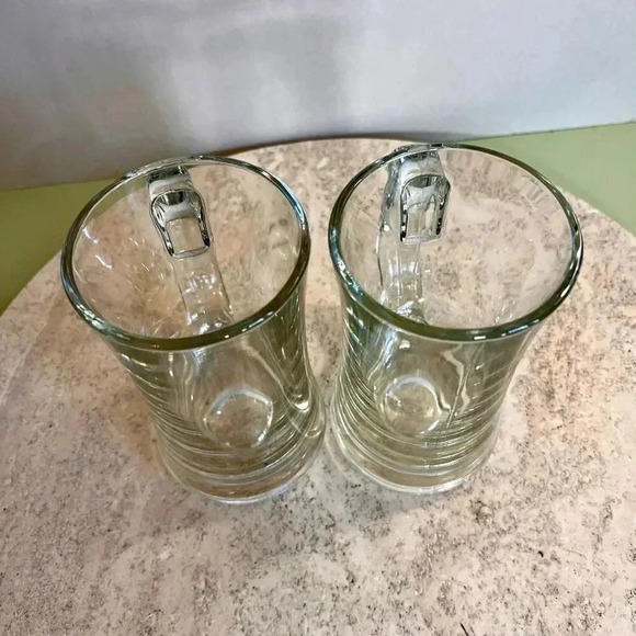 Set of 2 Clear Glass Beer Mugs Steins with Handles Heavy 6.5 Inches Tall - Picture 4 of 10